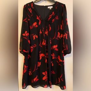 Calvin Klein Womens size 14 / L Black Red Floral Lined Blouse with Sheer Sleeves